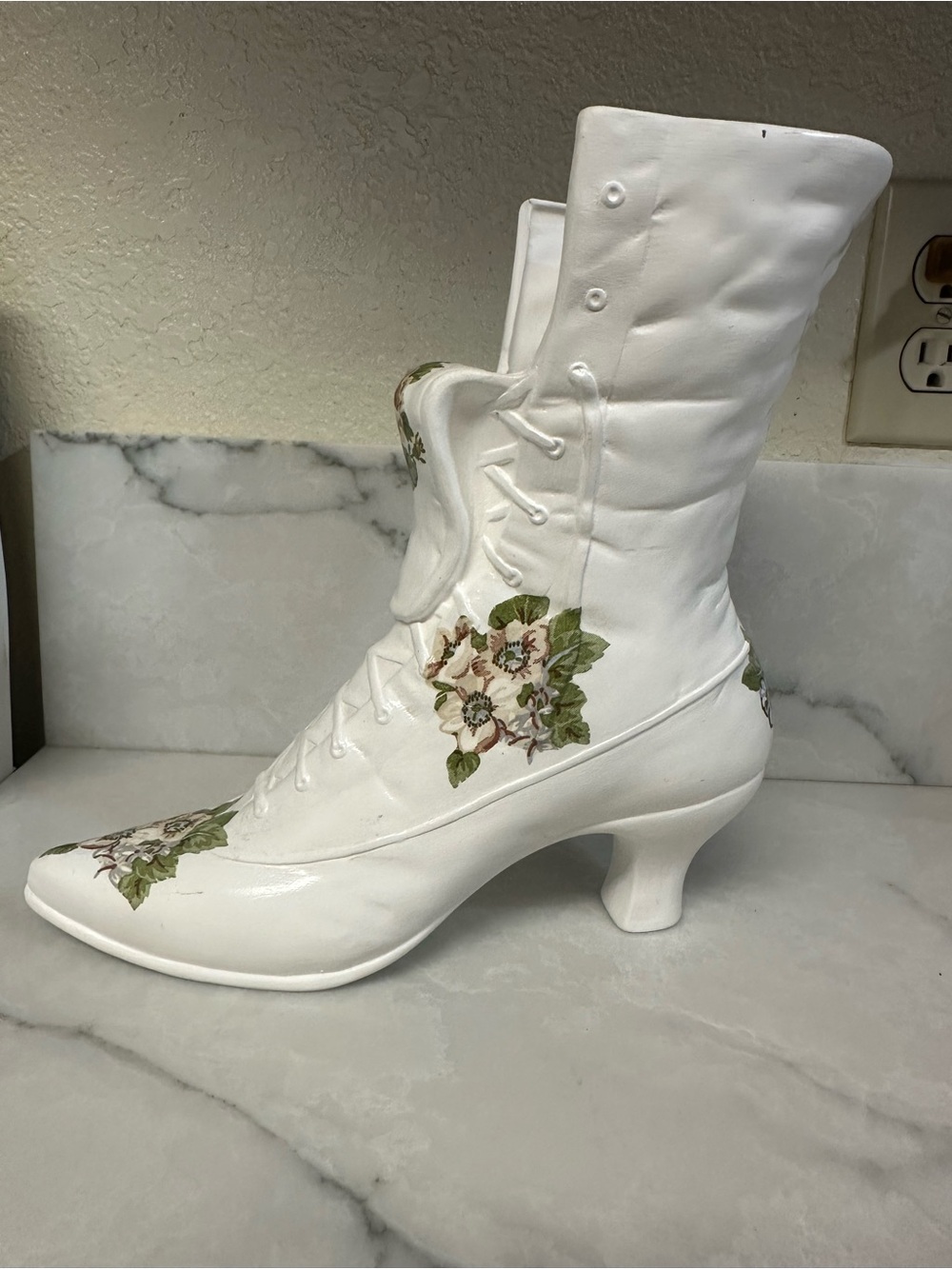 vintage ceramic Victorian-style boot vase